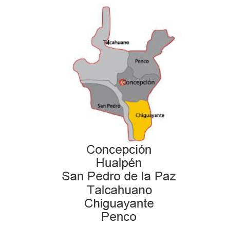 Cobertura en Concepción, Hualpén, San Pedro de la Paz, Talcahuano, Chiguayante y Penco
